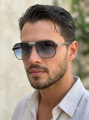 Cartier Mavi Kare Metal Çerçeveli Erkek Güneş Gözlüğü G4690-ILY Mavi