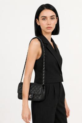 Chanel Pre-Owned Classic Flap Siyah Kapitone Deri Kadın Omuz Çantası VLT-453