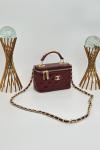 Chanel Vanity Case Aynalı Orta Boy Bordo Omuz Çantası VLT-421