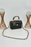 Chanel Vanity Case Siyah Rugan Orta Boy Omuz Çantası VLT-423