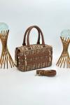 Fendi FF Monogram Kiremit Boston Kadın Omuz Çantası VLT-415