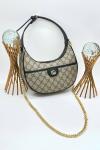 Gucci Ophidia Small GG Kahverengi Supreme Yarım Ay Kadın Omuz Çantası VLT-468