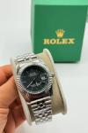 Rolex Siyah Kadran Gümüş Kadın Saat | S725-VLL