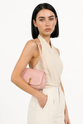 YSL Voltaire Pembe Logolu Deri Baget Omuz Çantası VLT-451