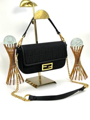 Fendi Baguette Handbag Siyah Süet Kadın Çanta  VLT308 Siyah