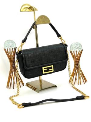 Fendi Baguette Handbag Siyah Deri Kadın Çanta VLT309 Siyah
