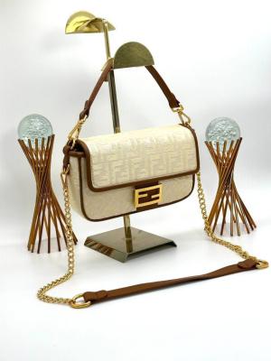 Fendi Baguette Handbag Krem-Kahve Kadın Çanta VLT313 Krem
