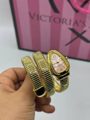 Bvlgari Gold Pembe Kadra Yılan Kadın Saat S804 Gold