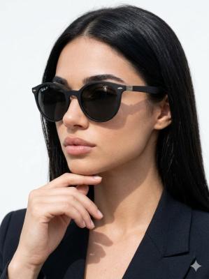 Rayban Ferrari Yuvarlak Siyah- Mavi Saplı İthal Unisex Gözlük G4364-VLL Siyah