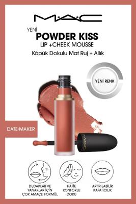 Mac Powder Kiss Lip & Cheek Mousse Dudak ve Yanaklar için Buğulu Mat Ruj - Date-Maker Diğer
