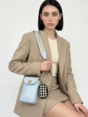 Chanel Bebe Mavisi Askılı Telefon Çantası  VLT-408 Bebe Mavisi