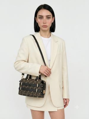 Fendi FF Monogram Kahverengi Boston Kadın Omuz Çantası VLT-414 Kahverengi