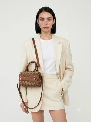 Fendi FF Monogram Kiremit Boston Kadın Omuz Çantası VLT-415 Kiremit