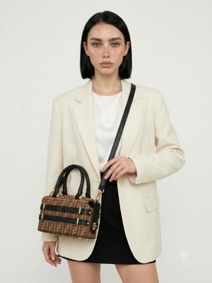 Fendi FF Monogram Siyah-Kahve Boston Kadın Omuz Çantası VLT-416 Siyah