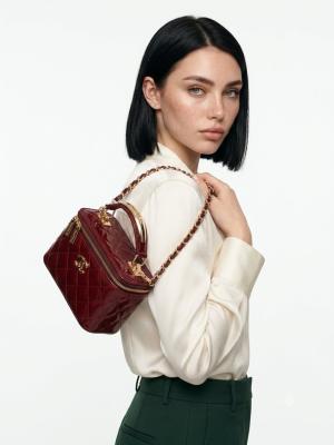 Chanel Vanity Case Aynalı Orta Boy Bordo Omuz Çantası VLT-421 Bordo