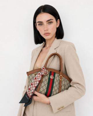 Gucci Ophidia Kahverengi GG Monogram Kadın El ve Omuz Çantası VLT-427 Kahverengi