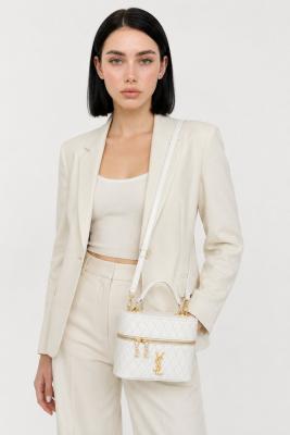 Saint Laurent Gaby Vanity Beyaz Kapitone Deri Kadın El ve Omuz Çantası VLT-461 Beyaz