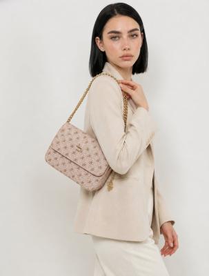 Guess Noelle Bej Pembe Monogram Logolu Zincir Askılı Flap Çanta VLT-466 Pembe