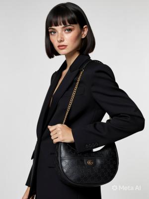 Gucci Ophidia Small GG Siyah Supreme Yarım Ay Kadın Omuz Çantası VLT-469 Siyah