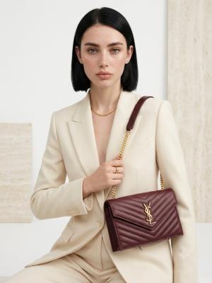 Saint Laurent Bordo Zarf Çanta VLT-476 Bordo