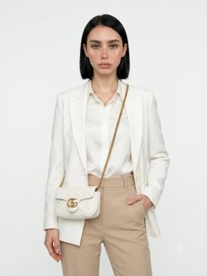 Gucci GG Beyaz Marmont Matelasse Mini Omuz Çantası VLT-478 Beyaz