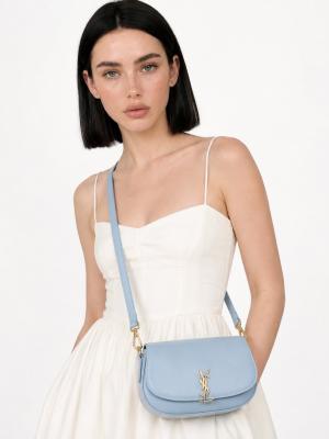 YSL Voltaire Mavi Logolu Deri Baget Omuz Çantası VLT-482 Açık Mavi