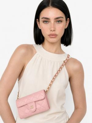 Chanel Model Pembe Kapitone Zincirli Mini El ve Omuz Çantası VLT-503 Pembe