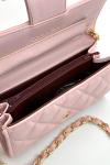 Chanel Model Pembe Kapitone Zincirli Mini El ve Omuz Çantası VLT-503 Pembe