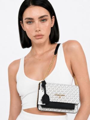 Monogram Desenli Beyaz Mini Kutu Çanta (Zincir Askılı) VLT-504 Siyah