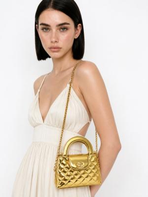 Chanel Small Kelly Metalik Gold Kapitone Çanta  VLT-512 Gold