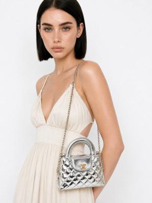 Chanel Small Kelly Metalik Gri Kapitone Deri Çanta VLT-513 Gri