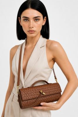 Bottega Veneta Andiamo Kahverengi İthal Örgü Portföy El Çantası VLT-527 Kahverengi