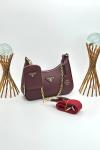 Prada Re-Edition Bordo Saffiano Deri Kadın Omuz Çantası VLT-528 Bordo