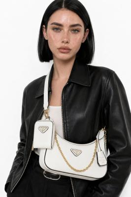 Prada Re-Edition Beyaz Saffiano Deri Kadın Omuz Çantası VLT-529 Beyaz