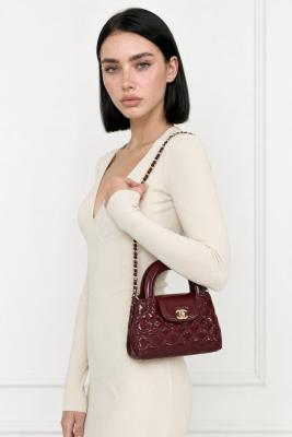 Chanel Small Kelly Bordo Pembe Kapitone Deri Çanta VLT-534 Bordo