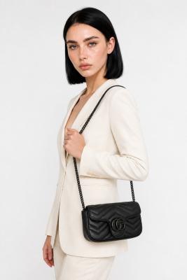 Gucci GG Siyah Marmont Matelasse Mini Omuz Çantası VLT-536 Siyah