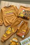 Zara Model Garfield ve Odie Baskılı Taba 2 li Eşofman Takımı  Turuncu