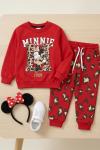 Minnie Mouse Baskılı Leopar Desenli Kırmızı Eşofman Takımı CK004 Kırmızı