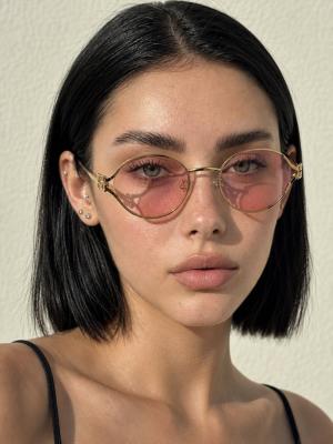 Miu Miu SMUA54 Pembe Metal Yuvarlak Kadın Güneş Gözlüğü G4827-DB Pembe