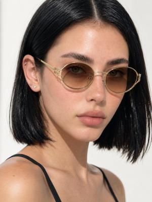 Miu Miu SMUA54 Kahverengi Metal Yuvarlak Kadın Güneş Gözlüğü G4829-DB Kahverengi