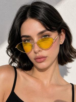 Miu Miu Tasarım Gold Metal Çerçeveli Sarı Cam Güneş Gözlüğü G4859-DB Sarı
