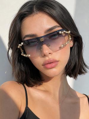 Dolce & Gabbana İnci Taşlı Çerçevesiz Maske Kadın Güneş Gözlüğü G4872-DB Gold