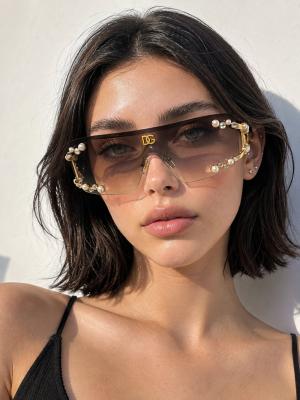 Dolce & Gabbana Kahverengi İnci Taşlı Çerçevesiz Maske Kadın Güneş Gözlüğü G4873-DB Kahverengi