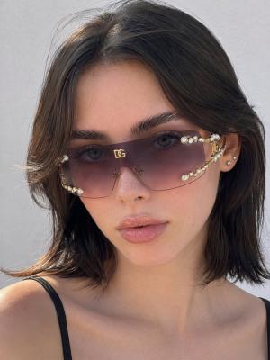 Dolce & Gabbana Pembe İnci Taşlı Çerçevesiz Maske Kadın Güneş Gözlüğü G4874-DB Pembe