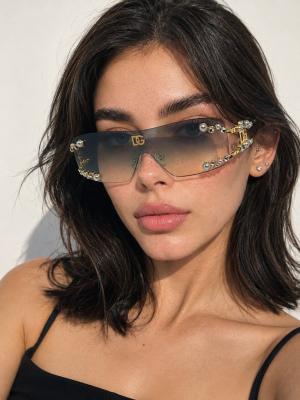 Dolce  Gabbana Mavi İnci Taşlı Maske Kadın Güneş Gözlüğü G4876-DB Mavi