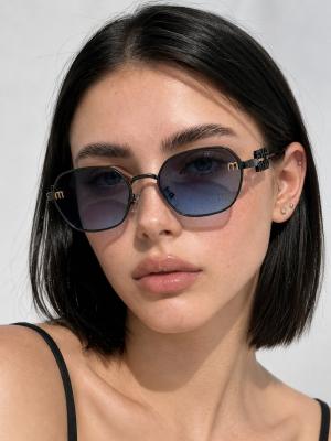 Miu Miu Mavi Logo Oval Metal Kadın Güneş Gözlüğü G4897-DB Mavi
