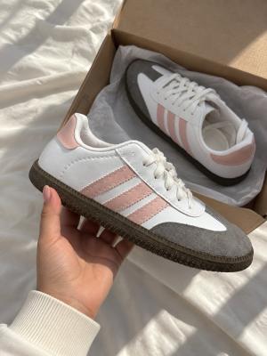 Kadın Retro Tarz Beyaz Pembe Şeritli Günlük Sneaker  A-022