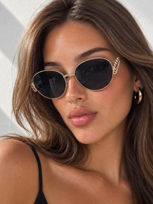 Chanel Gold Saplı Tasarım Oval Güneş Gözlüğü G4905-CN Gold
