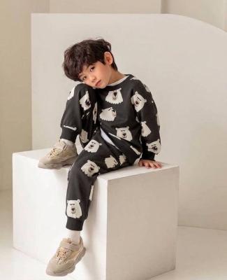 Bear Desenli Sweatshirt & Jogger Erkek Çocuk Takım G0004 Siyah