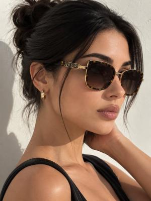 Bvlgari Gold Detaylı Leopar Desenli Kadın Güneş Gözlüğü G4968-DB Leopar